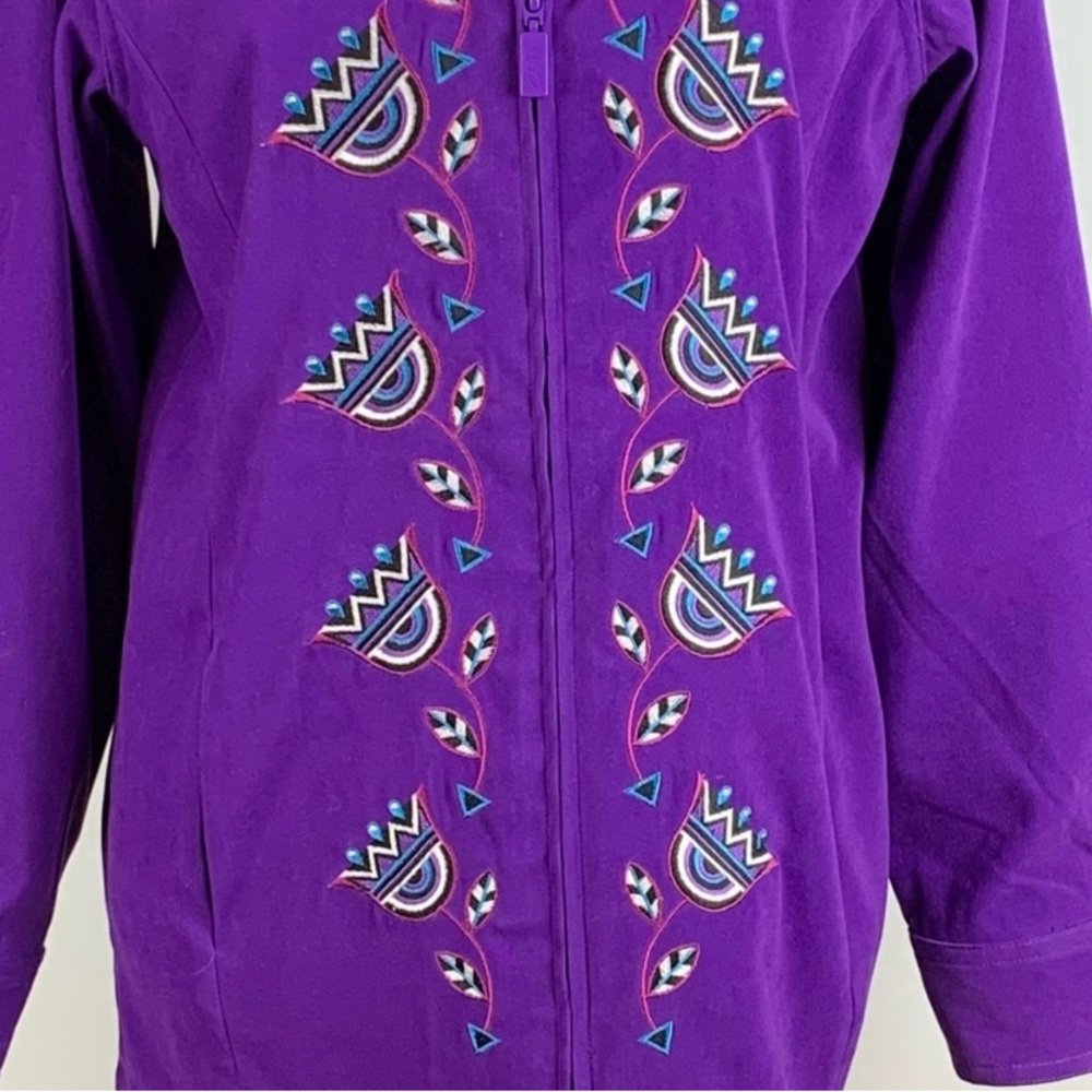 Vintage Bob Mackie Purple Embroidered Suede Wearable Art Shacket Jacket X-Small - Picture 4 of 15